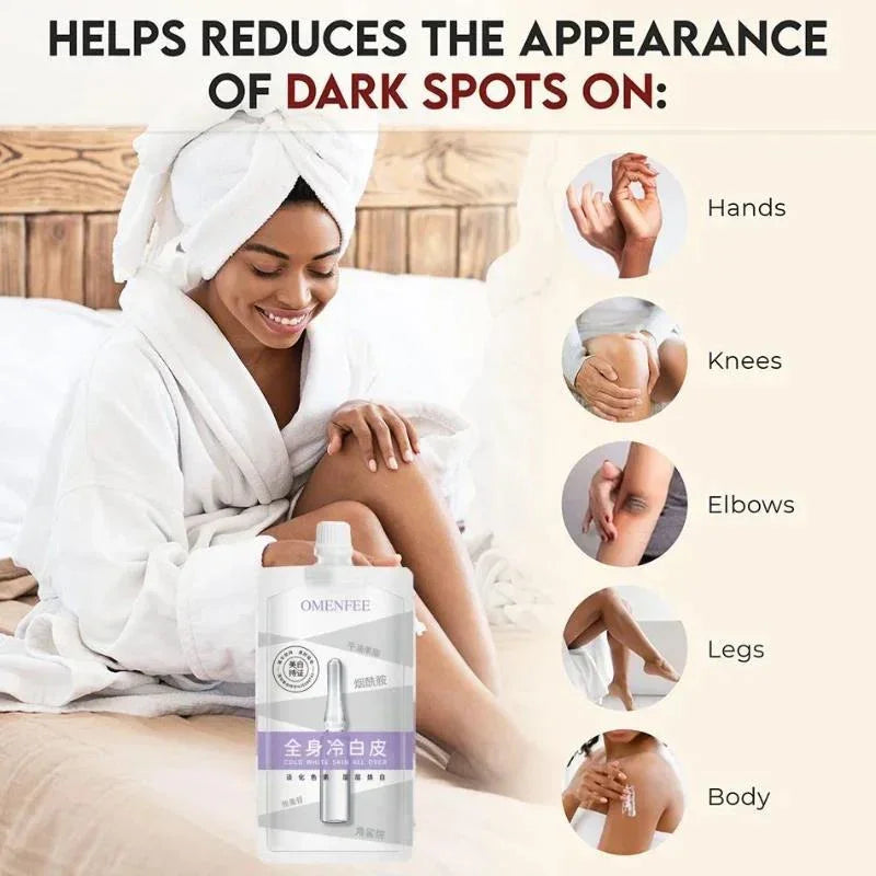 Omenfee Brightening Skin Gel by PAK, showing the tube with light-reflecting packaging for men and women skincare.