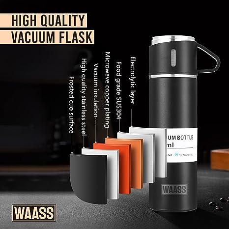 3-in-1 Vacuum Insulated Thermal Flask Set with Matching Cup Set - PAK