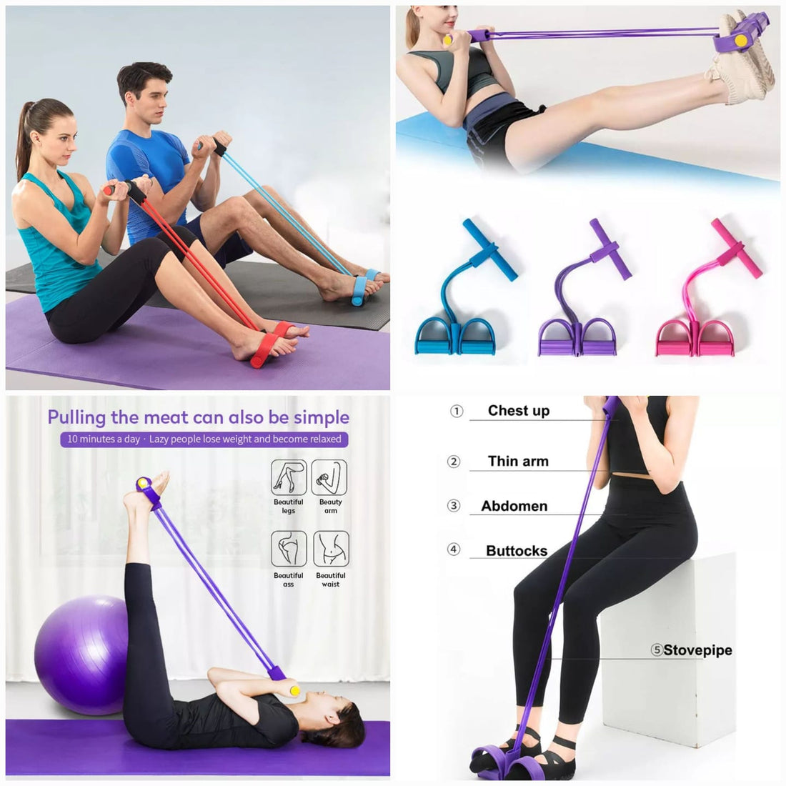 Foot Pedal Resistance Band Elastic Sit-up Pull Rope Yoga Fitness Gym - PAK BEAUTIFY