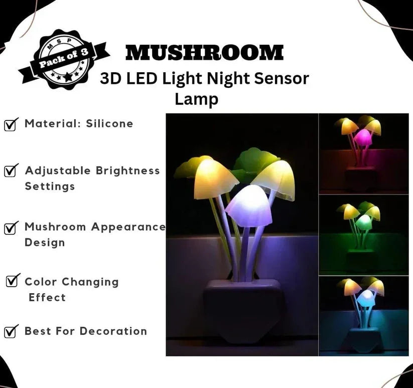3D Mushroom LED Night Light Sensor Lamp - PAK