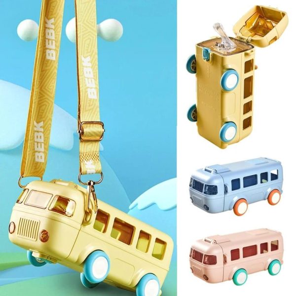 600ml-Bus Shaped Water Bottle With Straw & Strap - PAK