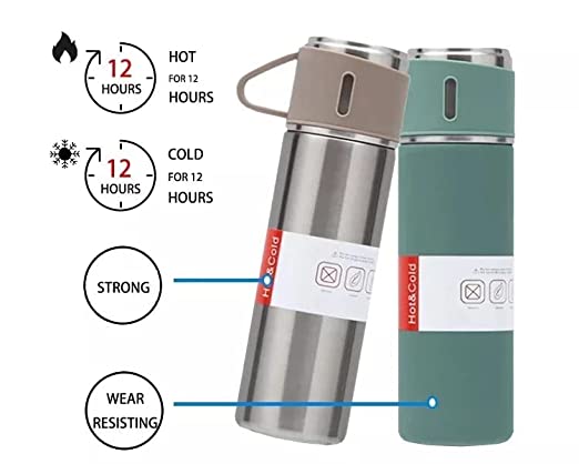 3-in-1 Vacuum Insulated Thermal Flask Set with Matching Cup Set - PAK