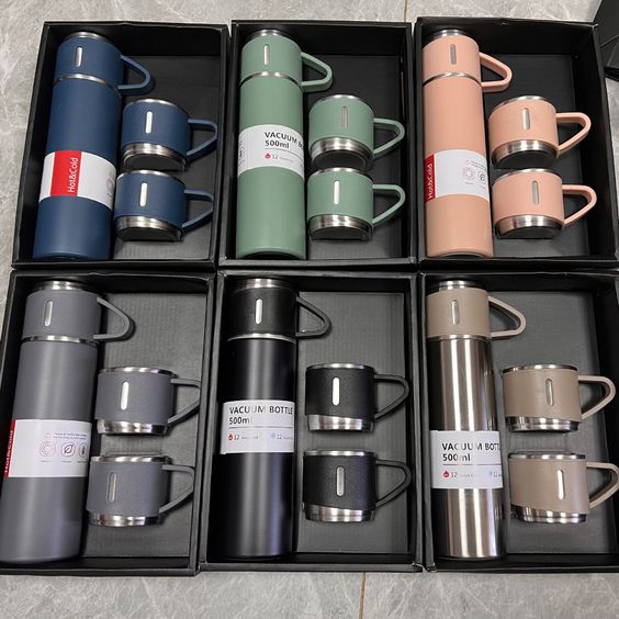 3-in-1 Vacuum Insulated Thermal Flask Set with Matching Cup Set - PAK