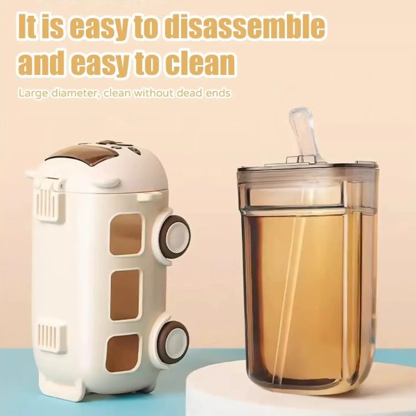 600ml-Bus Shaped Water Bottle With Straw & Strap - PAK