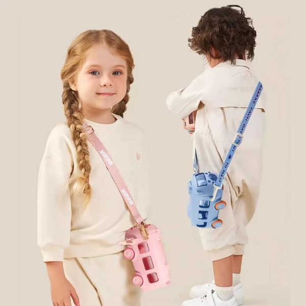 600ml-Bus Shaped Water Bottle With Straw & Strap - PAK