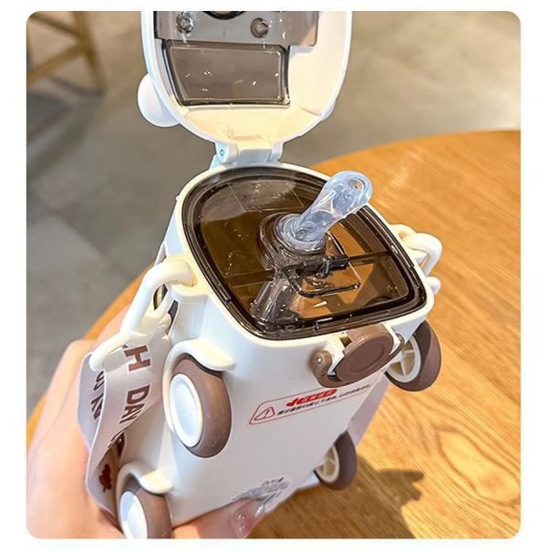 600ml-Bus Shaped Water Bottle With Straw & Strap - PAK