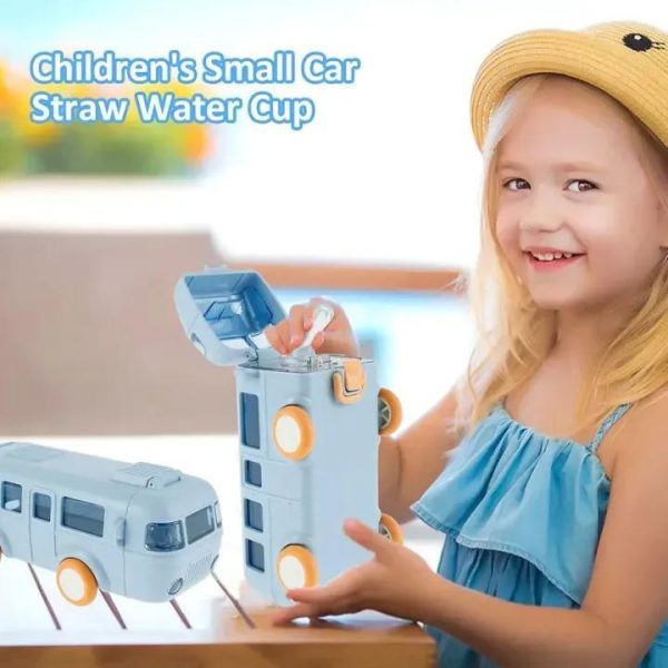600ml-Bus Shaped Water Bottle With Straw & Strap - My Store