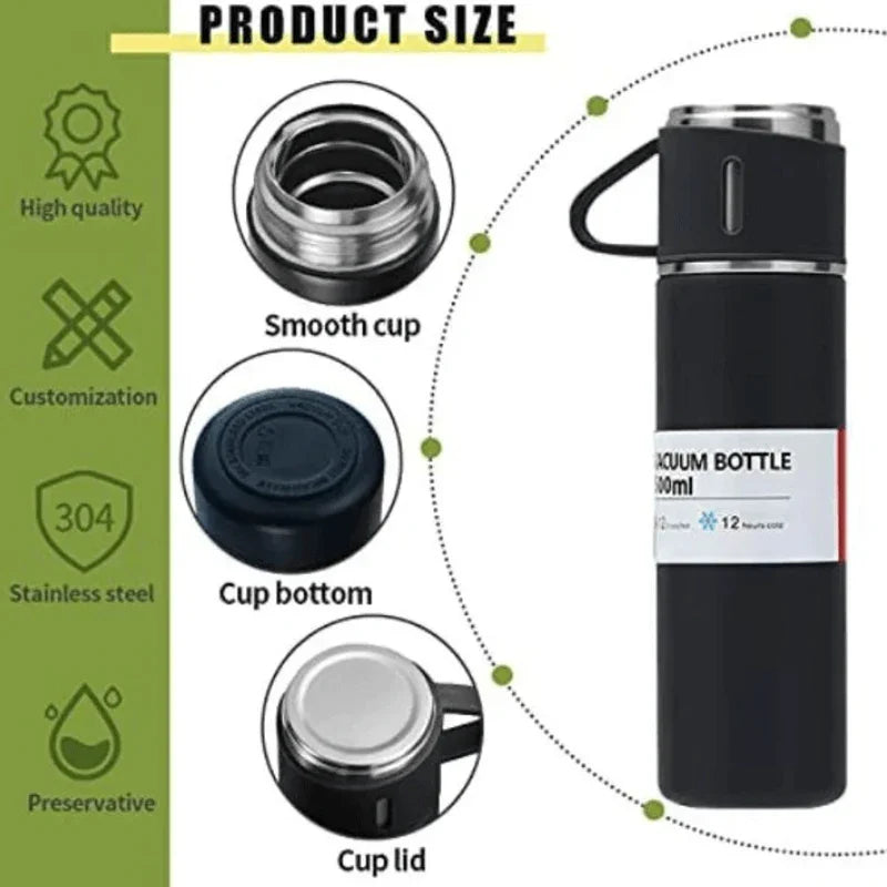 3-in-1 Vacuum Insulated Thermal Flask Set with Matching Cup Set - PAK